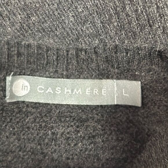 InCashmere Women’s Gray Magenta Black Striped Cashmere Sweater Turtleneck size L - Picture 10 of 12